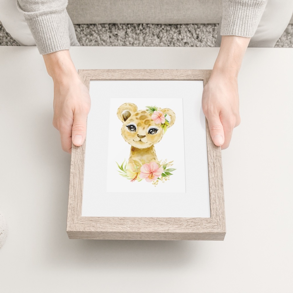 Cute Watercolor Floral Leopard Wall Art Print Poster Unframed - Picture 8 of 9